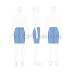 Womens basic and straight skirt set flat sketch, sky blue color on croqui 