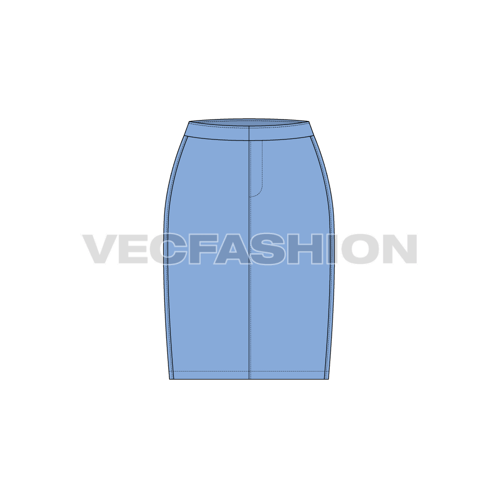 Womens basic and straight skirt set flat sketch, sky blue color front view