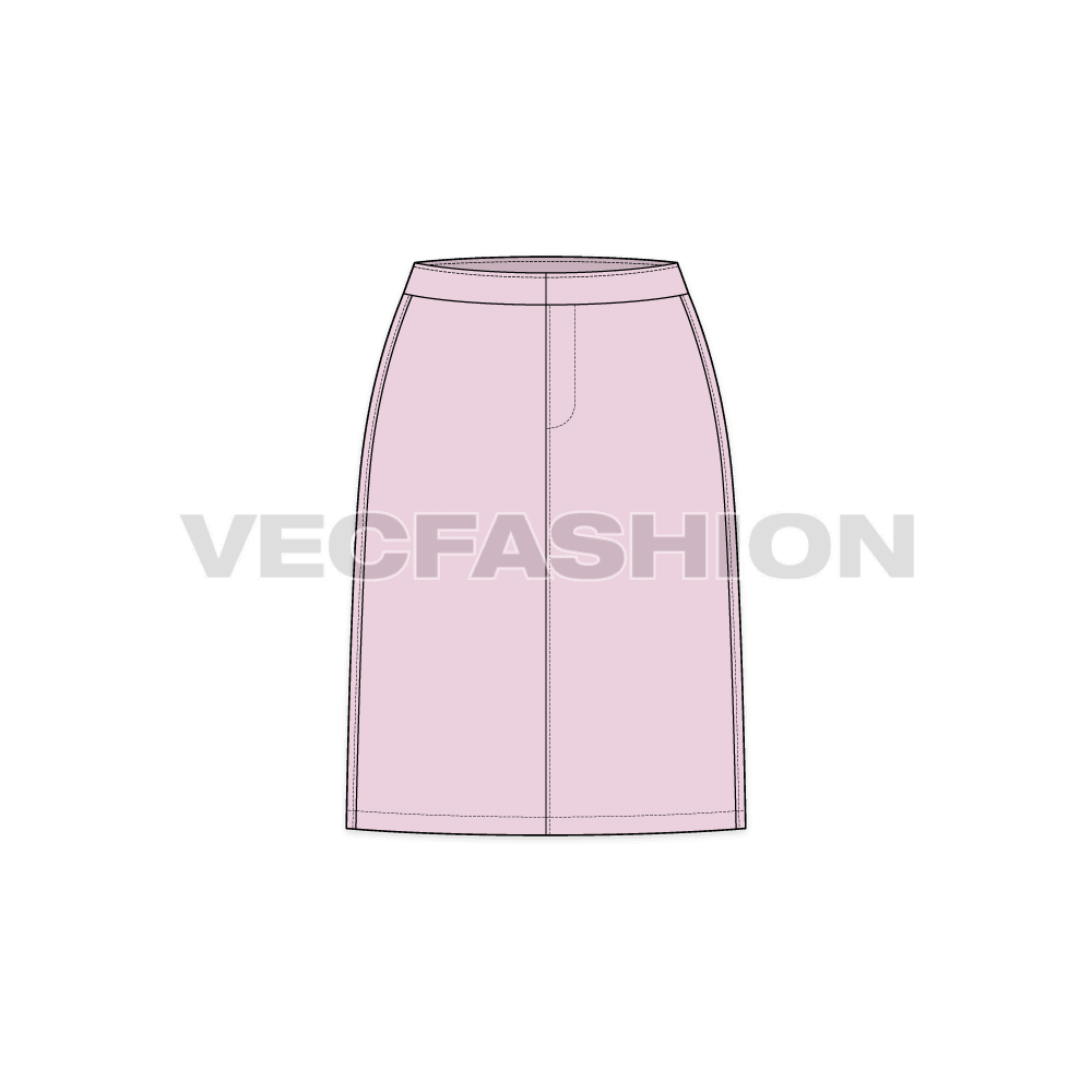 Womens basic and straight skirt set flat sketch, pink color, front view