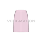 Womens basic and straight skirt set flat sketch, pink color, back view