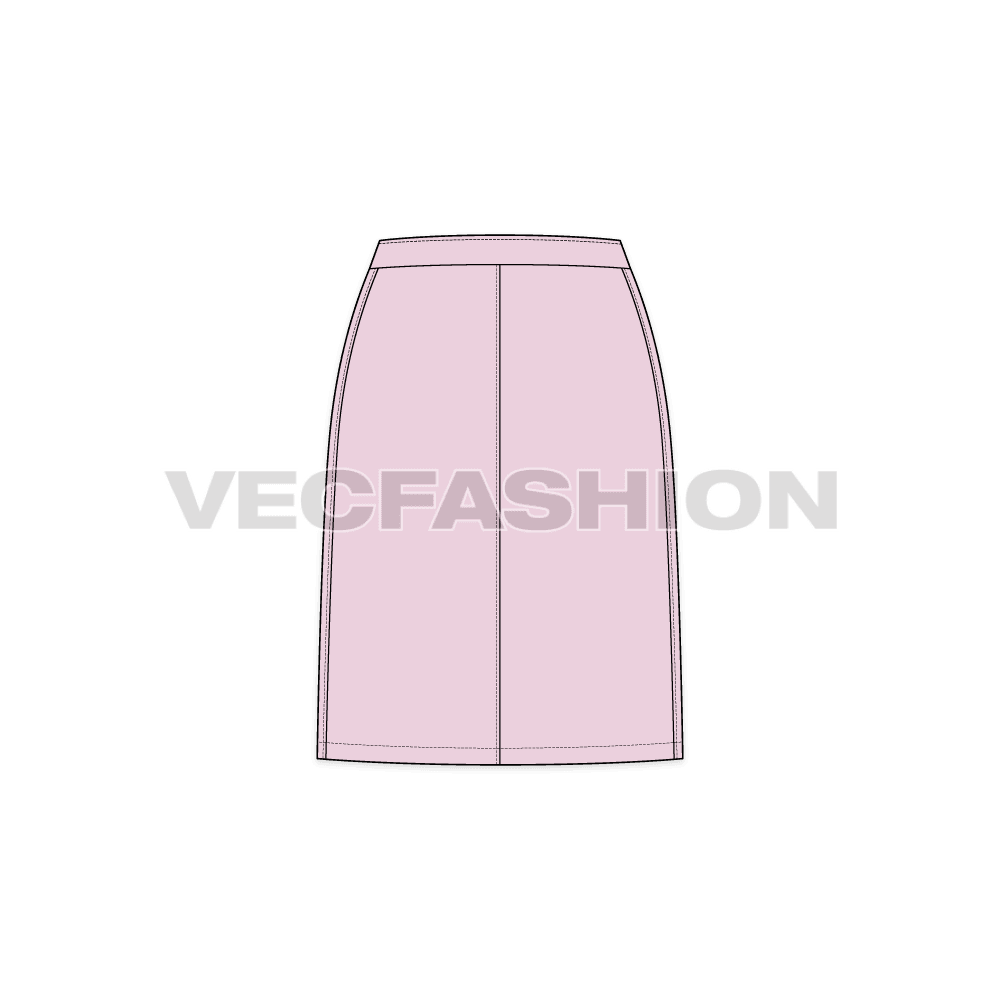 Womens basic and straight skirt set flat sketch, pink color, back view