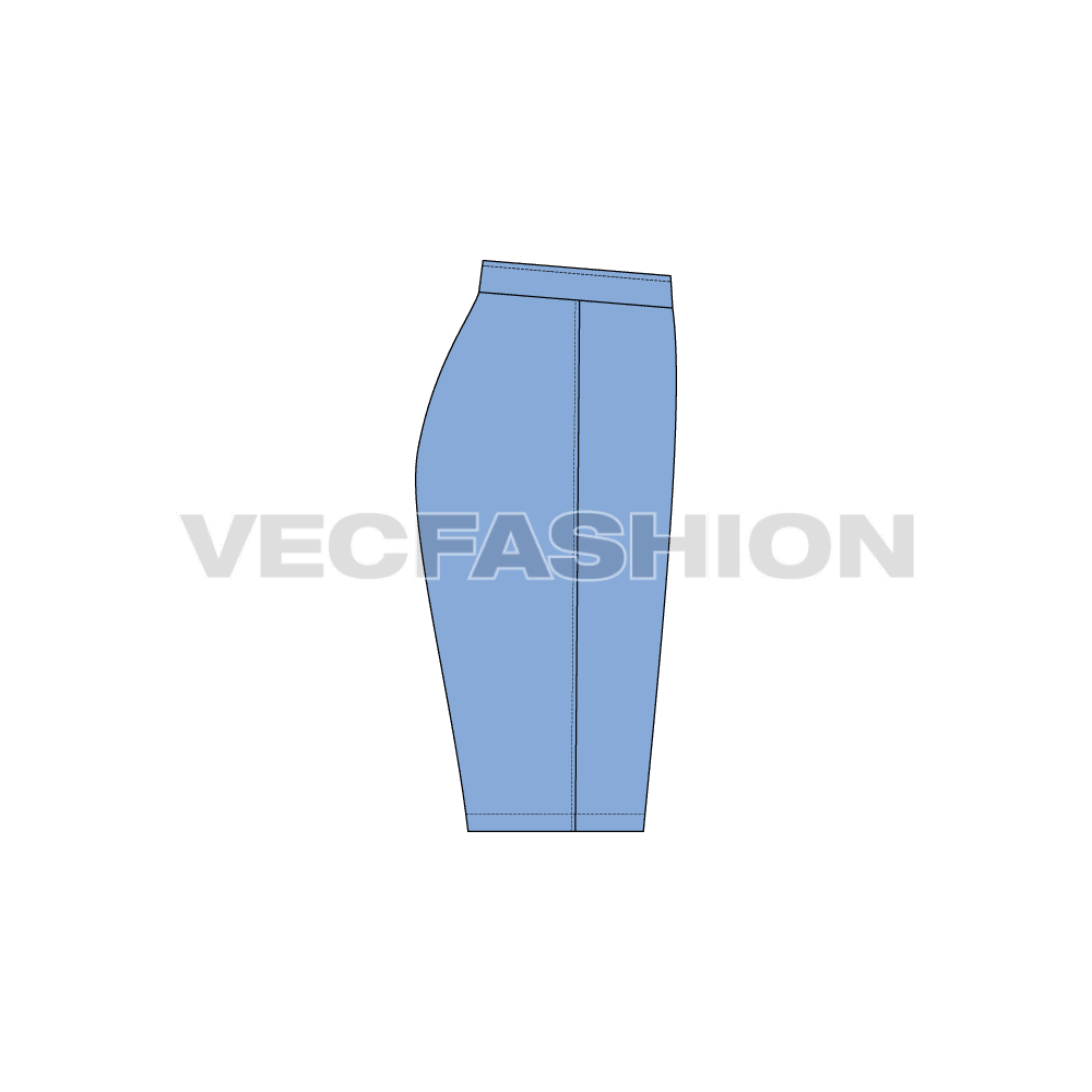 Womens basic and straight skirt set flat sketch, sky blue color side view