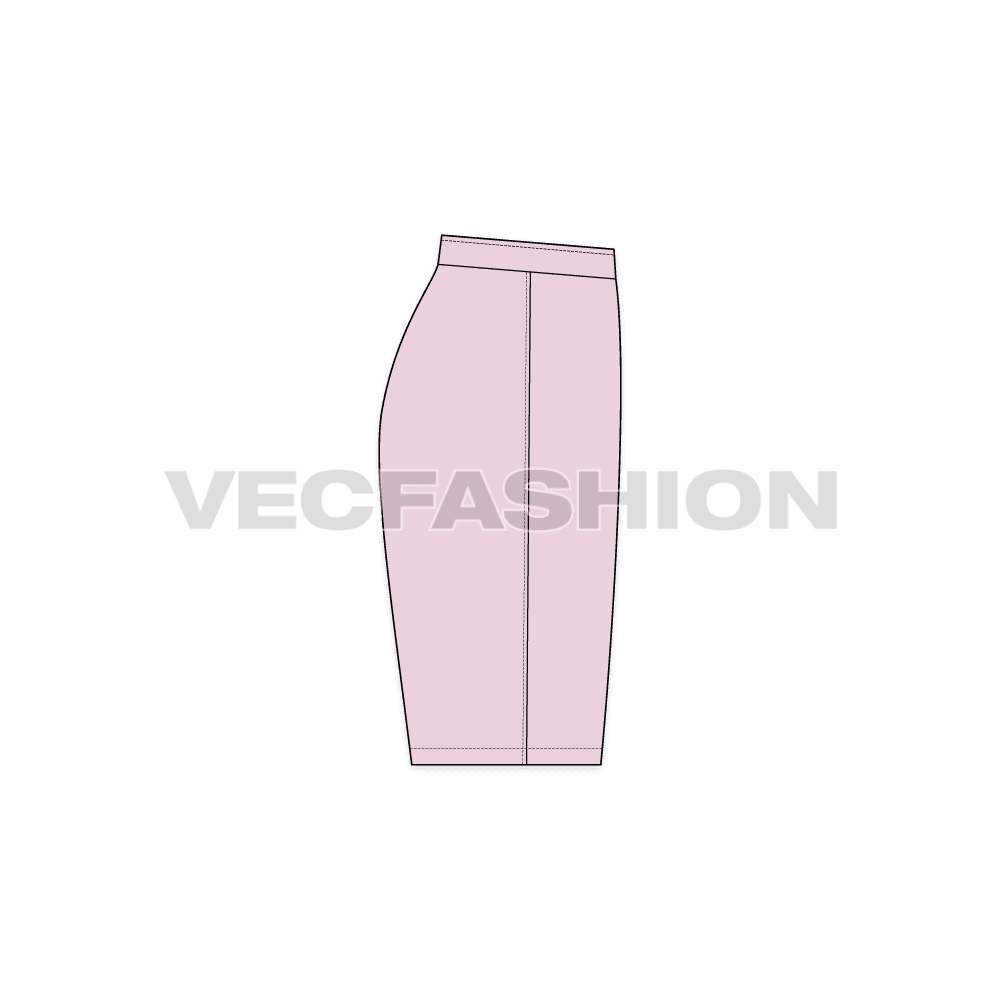 Womens basic and straight skirt set flat sketch, pink color, side view