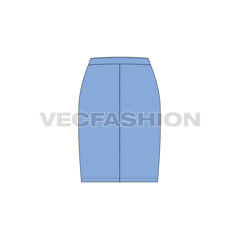 Womens basic and straight skirt set flat sketch, sky blue color back view
