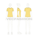 Womens basic cotton t-shirt flat sketch, croqui sketch
