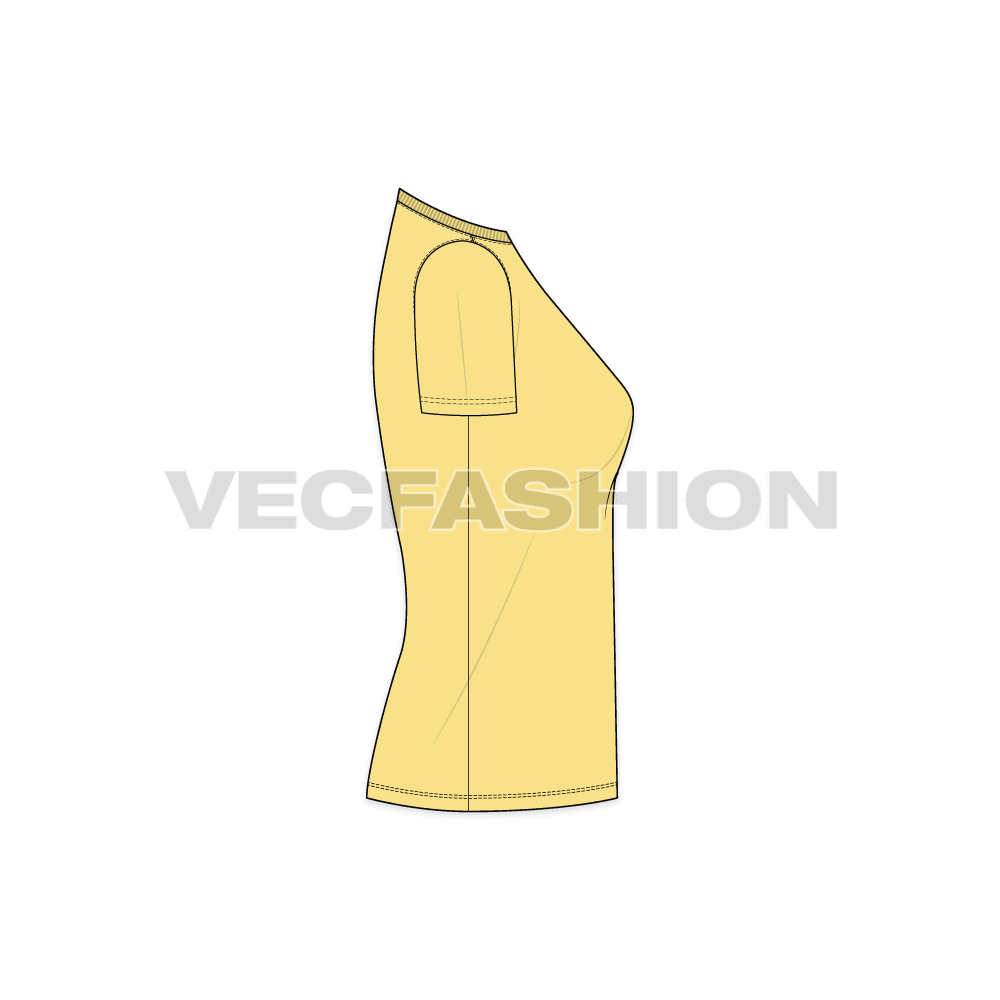 Womens basic cotton t-shirt flat sketch, side view