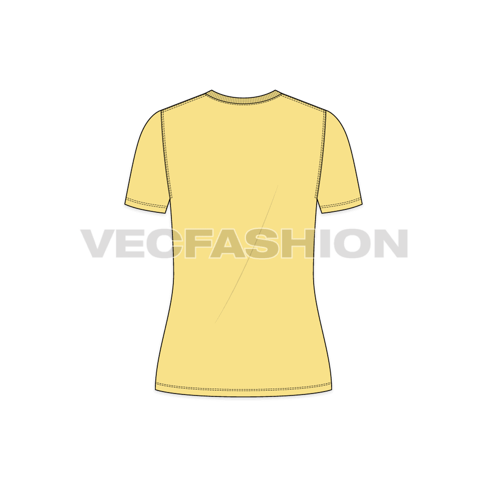 Womens basic cotton t-shirt flat sketch, back view