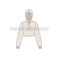 Womens basic crop hoodie flat sketch, front view