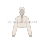 Womens basic crop hoodie flat sketch, front view
