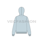 Womens basic front open hoodie flat sketch, back view