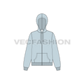 Womens basic front open hoodie flat sketch, front view
