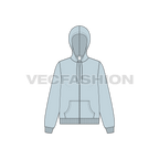 Womens basic front open hoodie flat sketch, front view