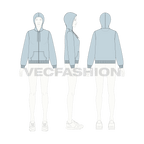Womens basic front open hoodie flat sketch, croqui sketch