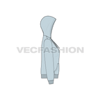 Womens basic front open hoodie flat sketch, side view