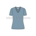 Womens basic long v-neck t-shirt flat sketch, front view