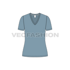 Womens basic long v-neck t-shirt flat sketch, front view