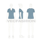 Womens basic long v-neck t-shirt flat sketch, croqui sketch