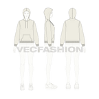 Womens basic pullover hoodie flat sketch, croqui sketch