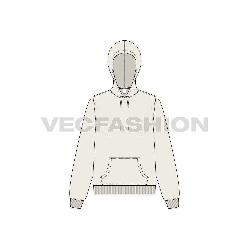 Womens basic pullover hoodie flat sketch, front view