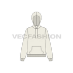 Womens basic pullover hoodie flat sketch, front view