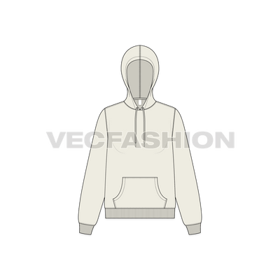 A vector illustrator sketch template of Women's Basic Pullover Hoodie.