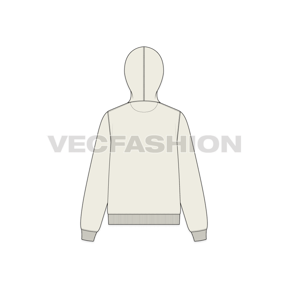 Womens basic pullover hoodie flat sketch, back view