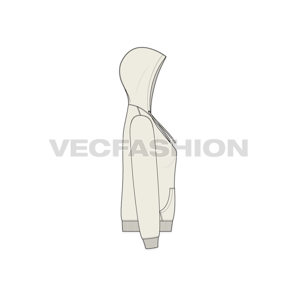 Womens basic pullover hoodie flat sketch, side view