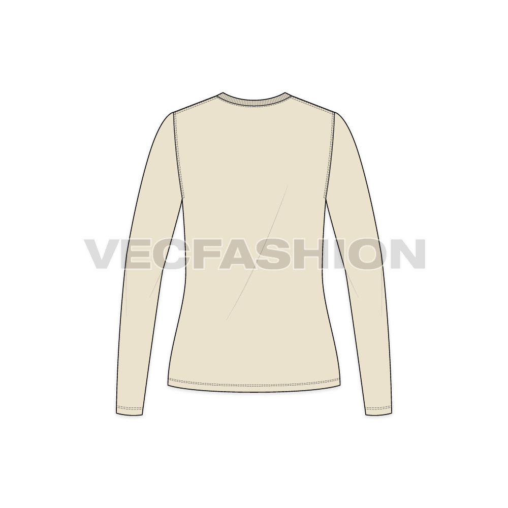 Womens basic round neck shirt flat sketch, back view