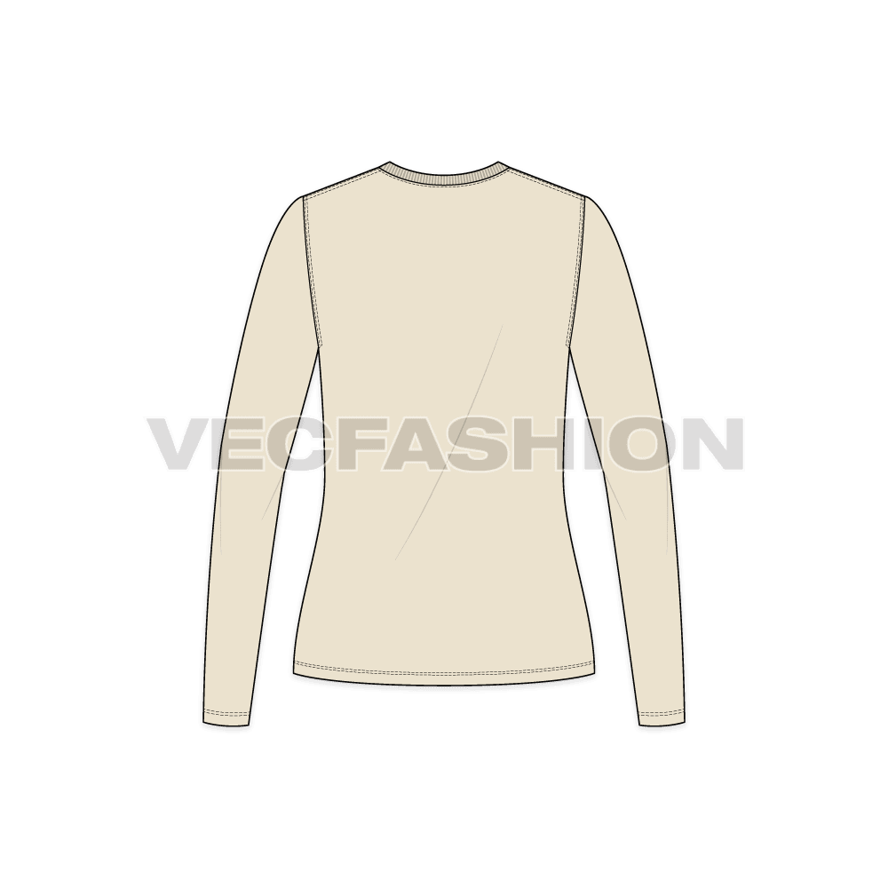 A vector fashion template for Women's Basic Round Neck Shirt. It has ribbed neckline with standard finishing on hem.