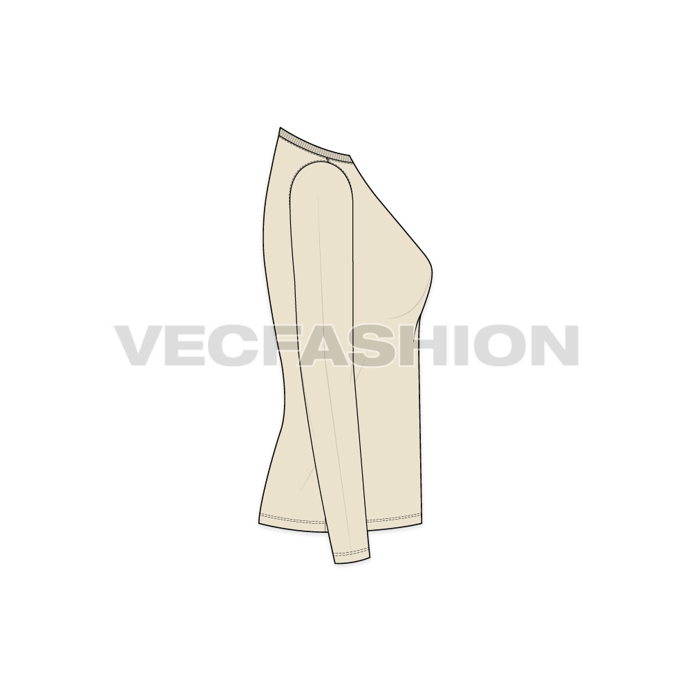 Womens basic round neck shirt flat sketch, side view