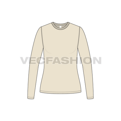 A vector fashion template for Women's Basic Round Neck Shirt. It has ribbed neckline with standard finishing on hem.