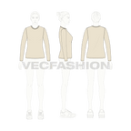 Womens basic round neck shirt flat sketch, croqui sketch