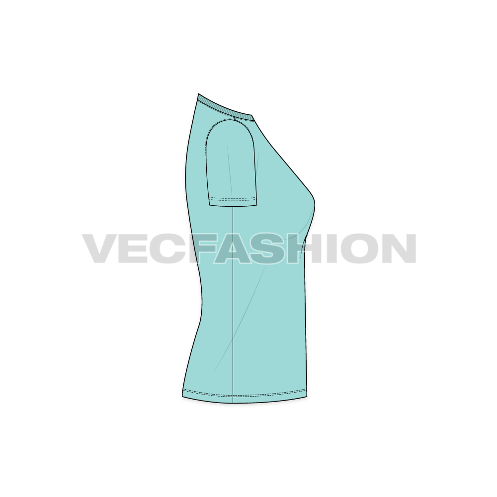 Womens basic round neck t-shirt flat sketch, side view