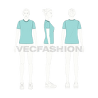 Womens basic round neck t-shirt flat sketch, croqui sketch
