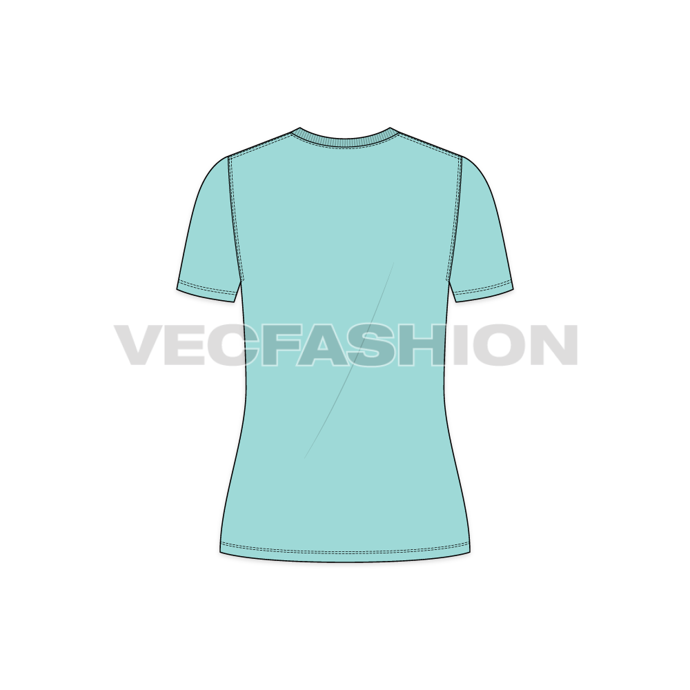 Womens basic round neck t-shirt flat sketch, back view