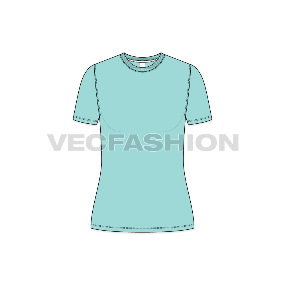 Womens basic round neck t-shirt flat sketch, front view