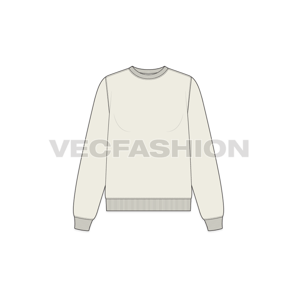Womens basic sweatshirt flat sketch, front view