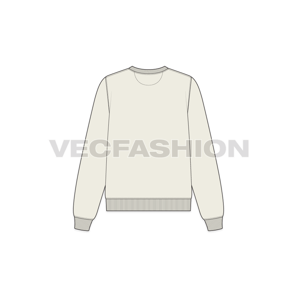 Womens basic sweatshirt flat sketch, back view