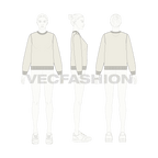 Womens basic sweatshirt flat sketch, croqui sketch