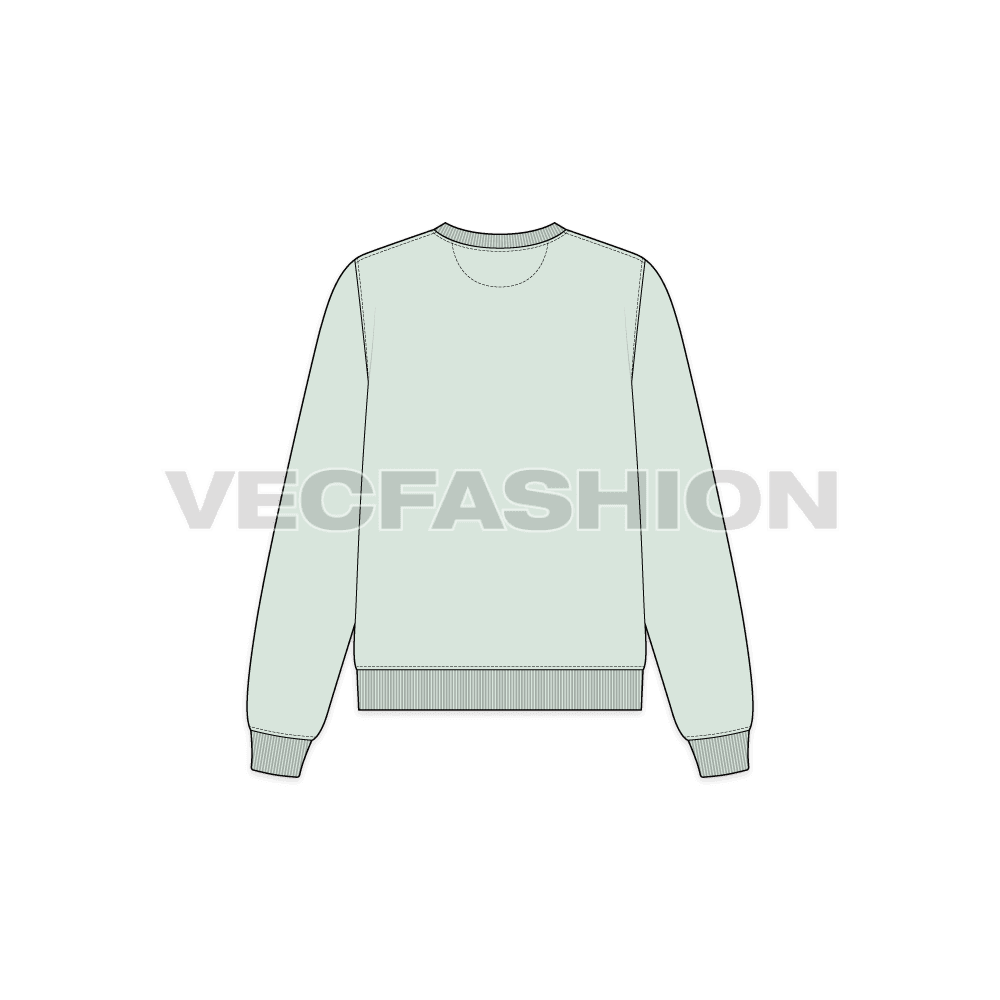 Womens basic v-neck sweatshirt flat sketch, back view