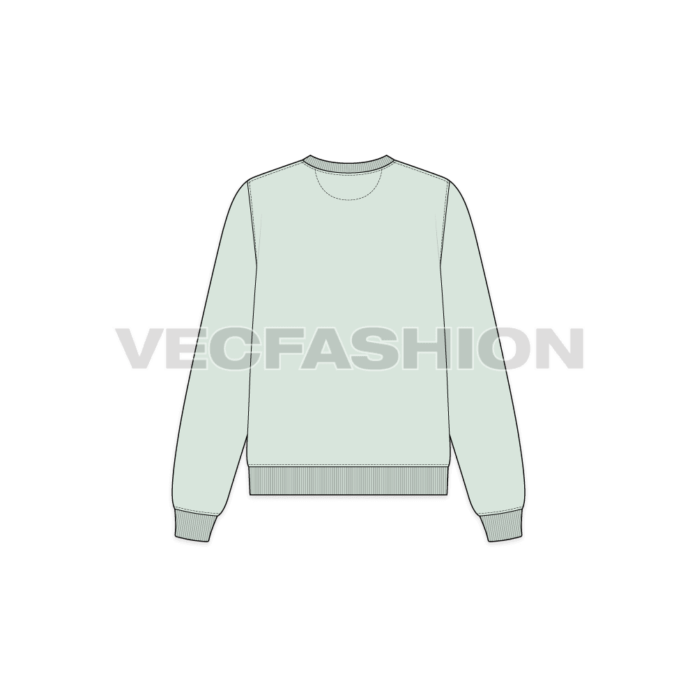 A vector illustrator sketch template of Womens Basic V-neck Sweatshirt. It is illustrated with Front, Side and Back view. It has rib on neck, sleeve cuffs and bottom hem.