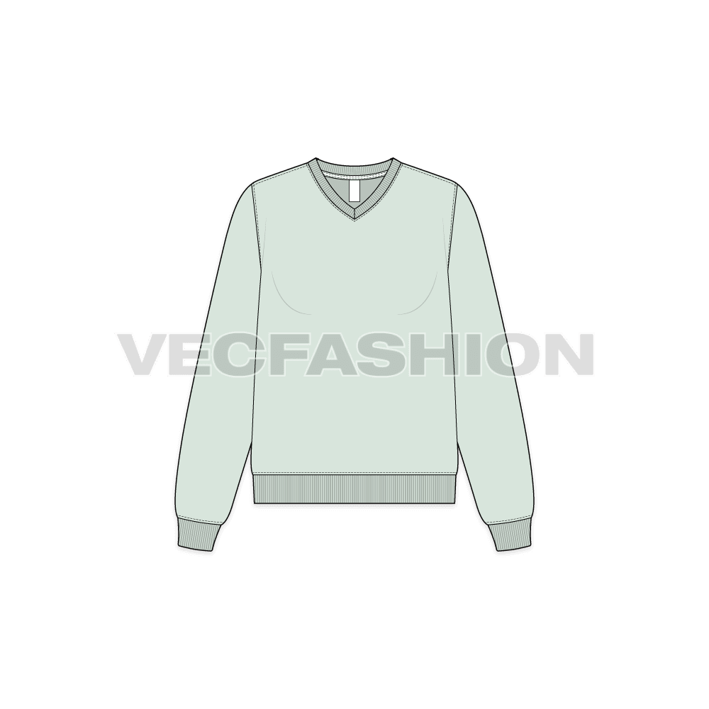 Womens basic v-neck sweatshirt flat sketch, front view