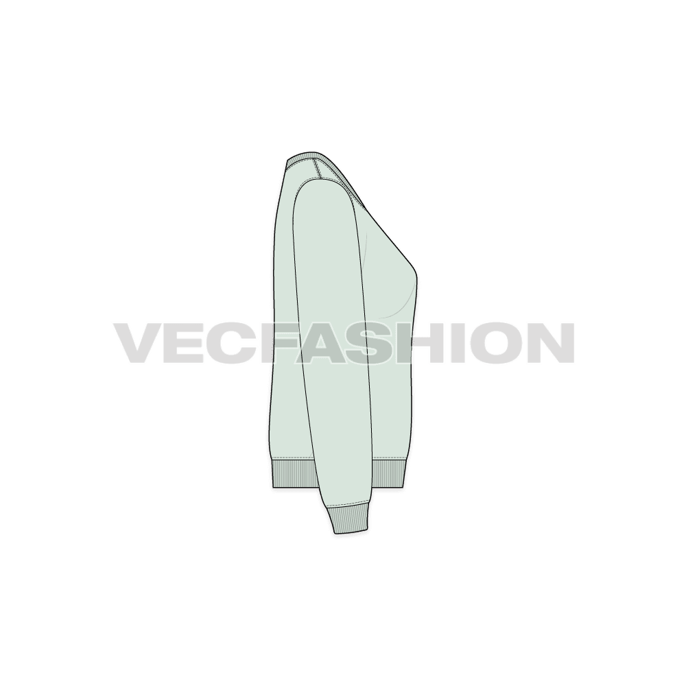 Womens basic v-neck sweatshirt flat sketch, side view
