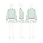 Womens basic v-neck sweatshirt flat sketch, croqui sketch