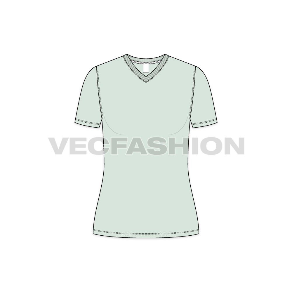 Womens basic v-neck t-shirt flat sketch, front view