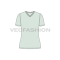 Womens basic v-neck t-shirt flat sketch, front view