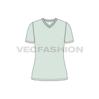 Womens basic v-neck t-shirt flat sketch, front view