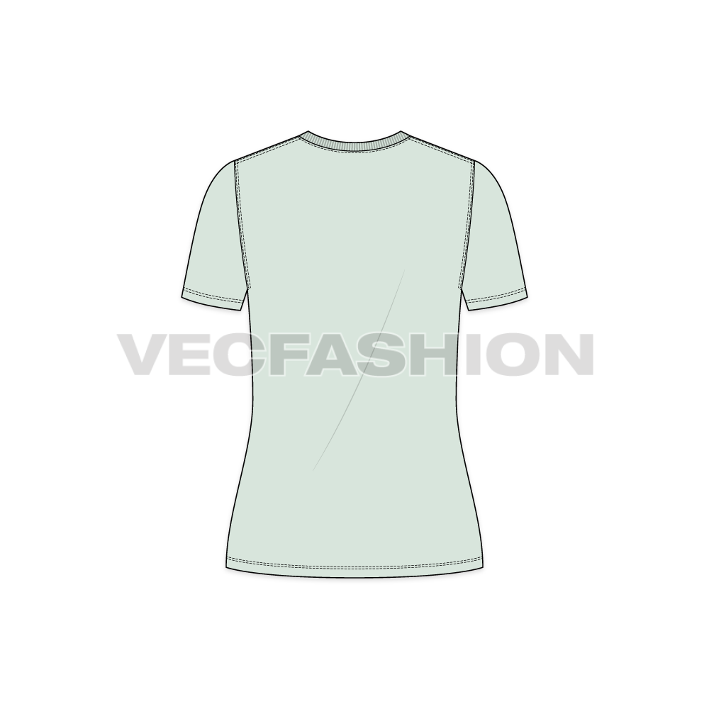 Womens basic v-neck t-shirt flat sketch, back view
