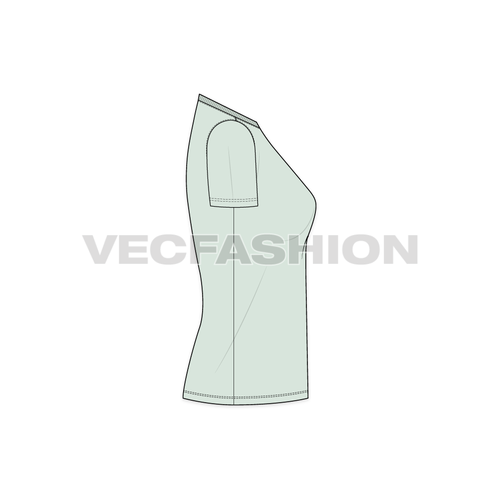 Womens basic v-neck t-shirt flat sketch, side view