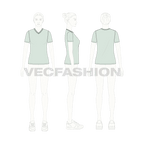 Womens basic v-neck t-shirt flat sketch, croqui sketch